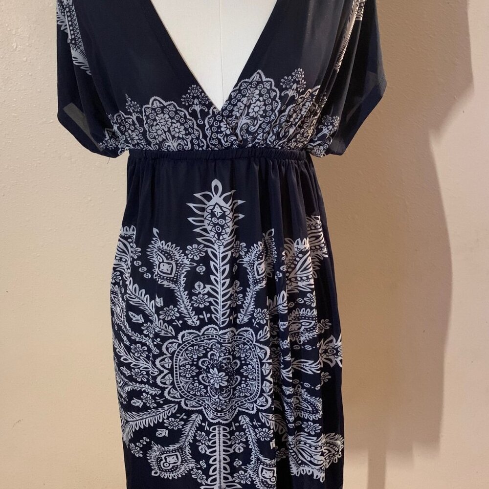 5th & Love women's L navy blue bohemian feather floral mandala flowy dress